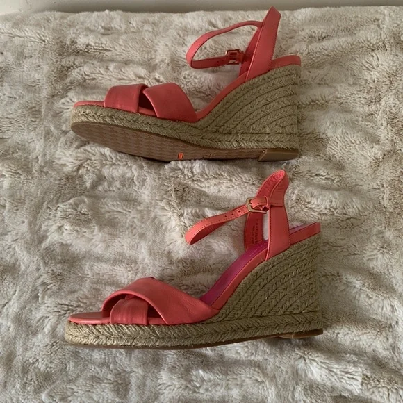 Cole Haan Wedge Sandals. NWOT Coral Pink Leather.Size 8. Espadrille 3 1/2” heel - Picture 6 of 9
